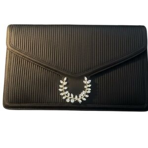 Elegant‎ Coblentz Black Clutch with satin pleats and Silver Rhinestone accent.